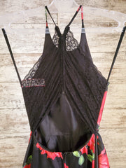 BLACK/FLORAL A LINE GOWN