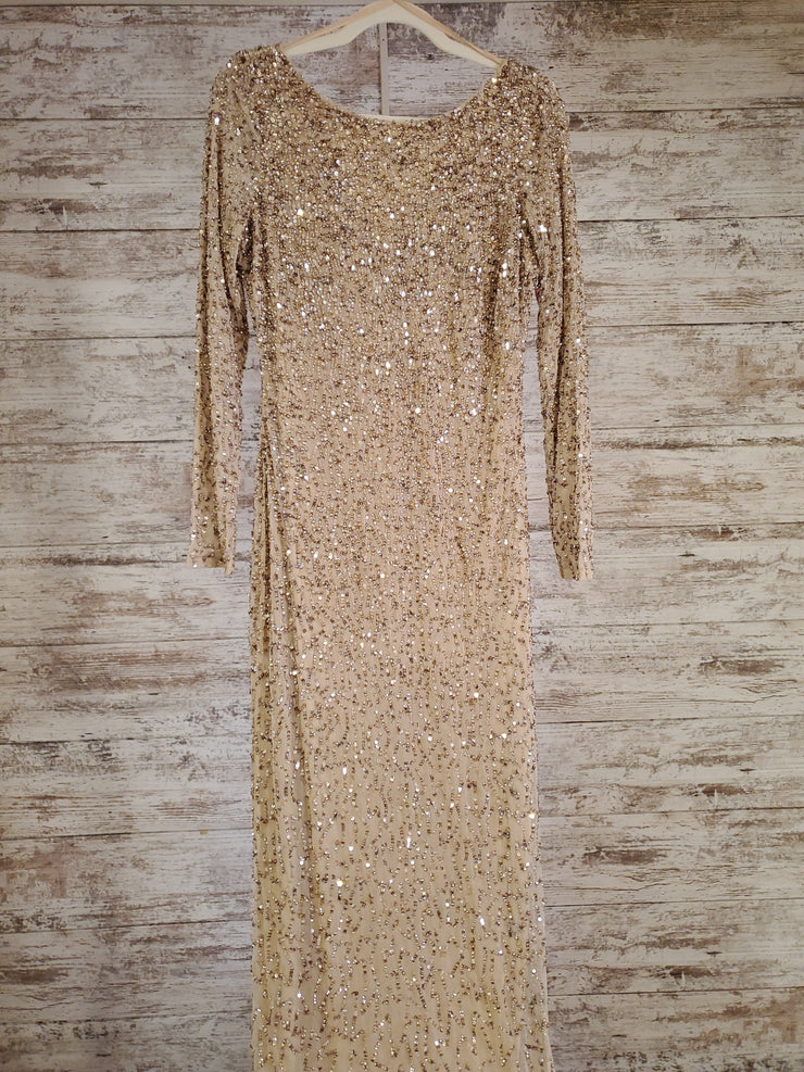 GOLD SEQUIN LONG EVENING GOWN