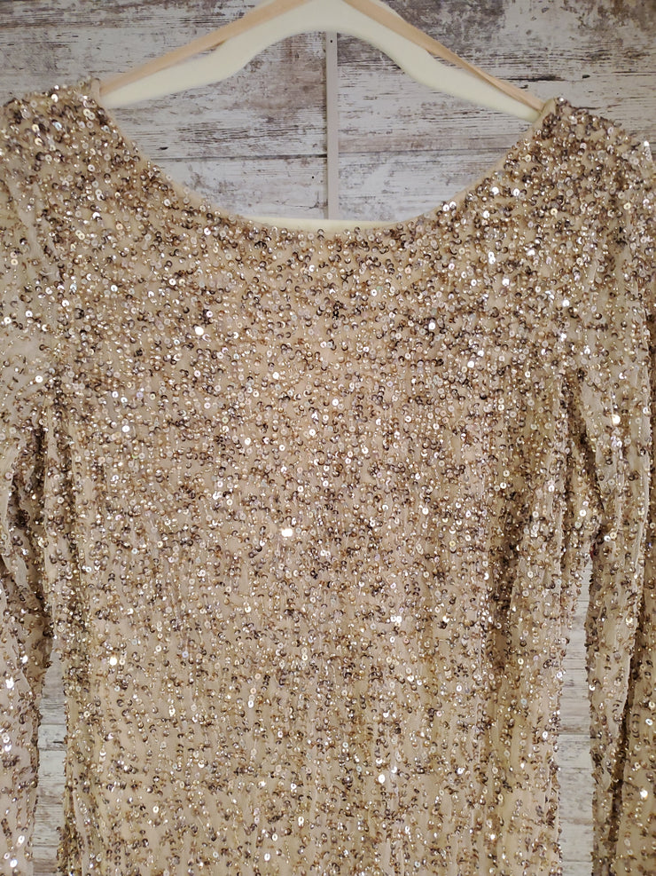 GOLD SEQUIN LONG EVENING GOWN