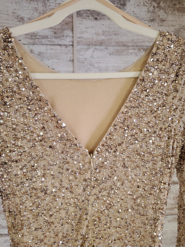 GOLD SEQUIN LONG EVENING GOWN