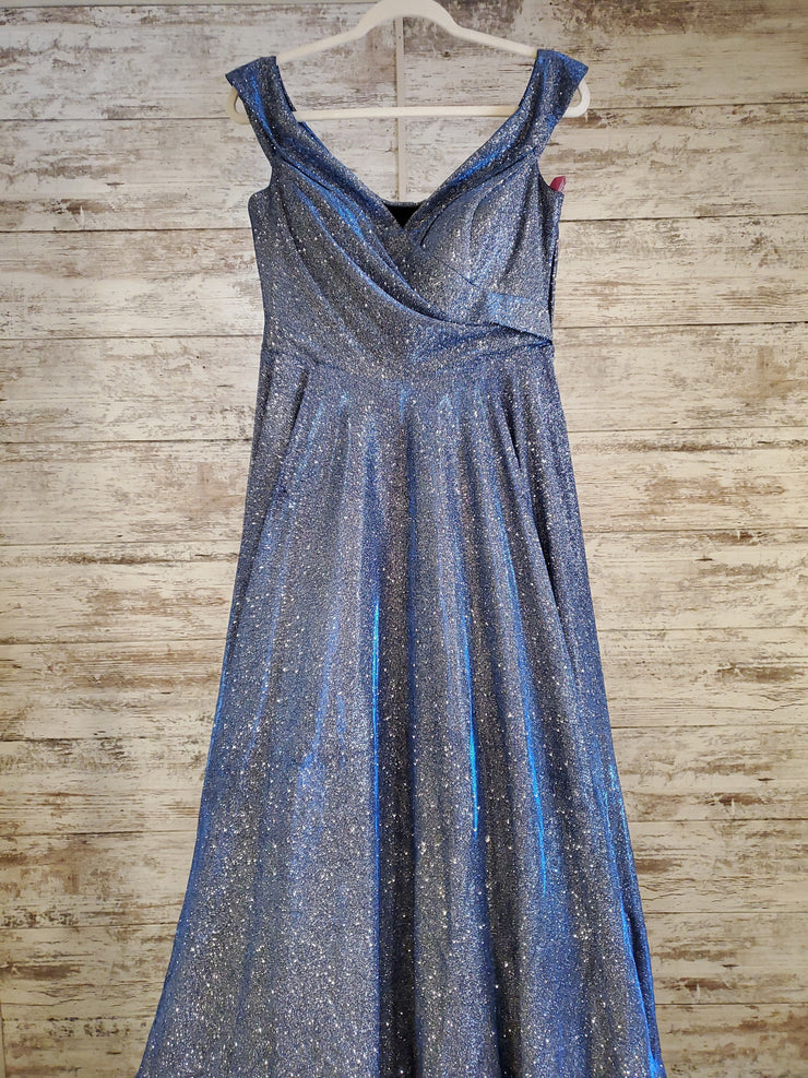 BLUE SPARKLY A LINE GOWN