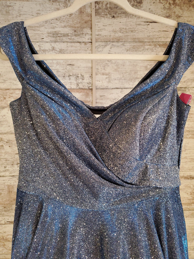 BLUE SPARKLY A LINE GOWN