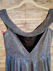 BLUE SPARKLY A LINE GOWN