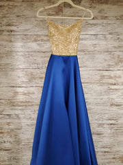 ROYAL BLUE/GOLD A LINE GOWN