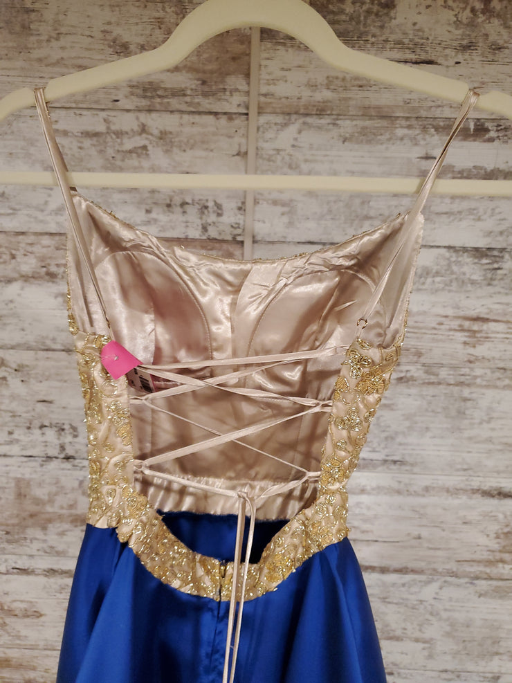 ROYAL BLUE/GOLD A LINE GOWN