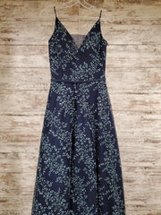 NAVY/GREEN FLOWERS A LINE GOWN