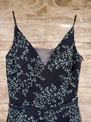 NAVY/GREEN FLOWERS A LINE GOWN