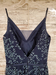 NAVY/GREEN FLOWERS A LINE GOWN
