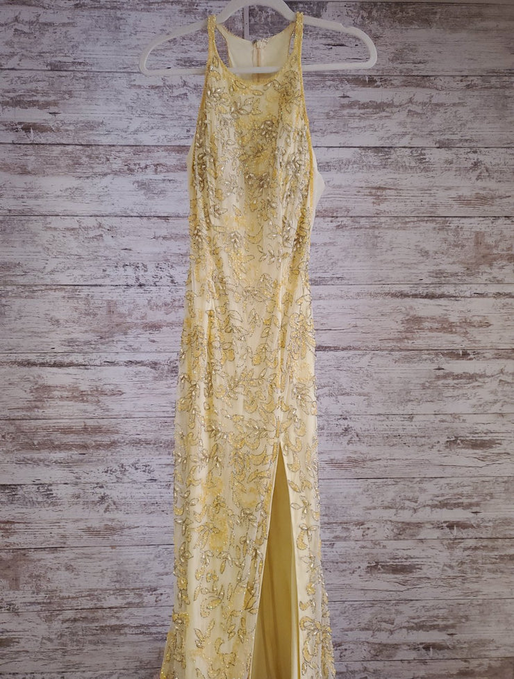 YELLOW BEADED EVENING GOWN