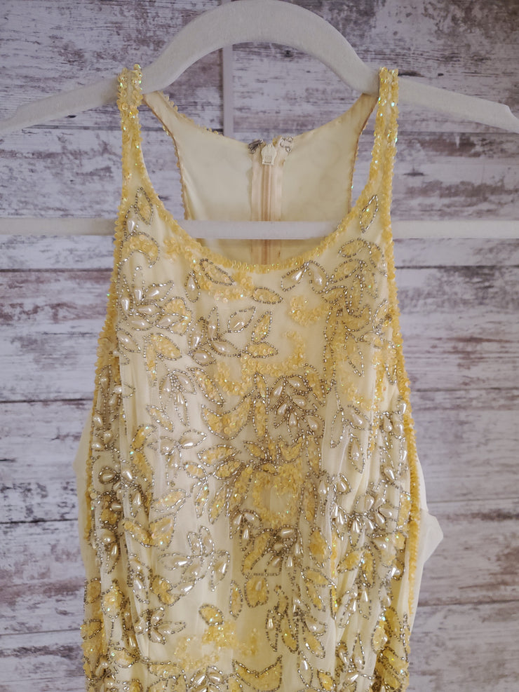 YELLOW BEADED EVENING GOWN