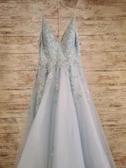 BLUE FLORAL A LINE GOWN