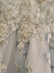 BLUE FLORAL A LINE GOWN