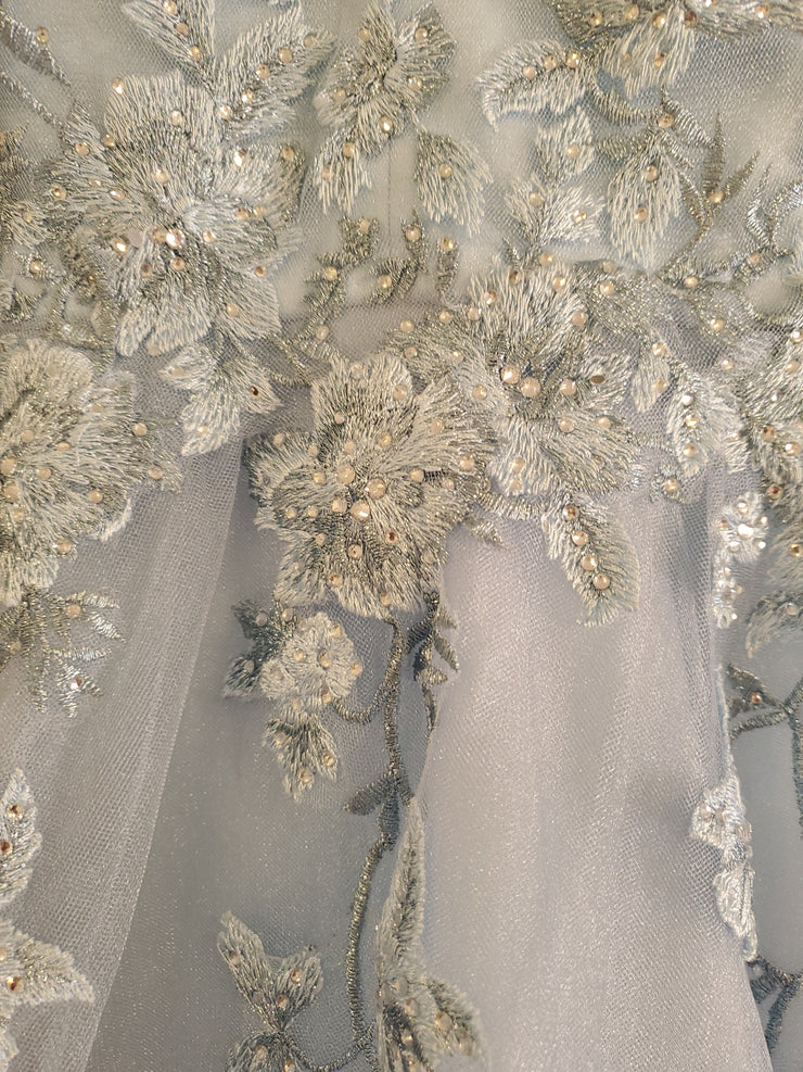 BLUE FLORAL A LINE GOWN