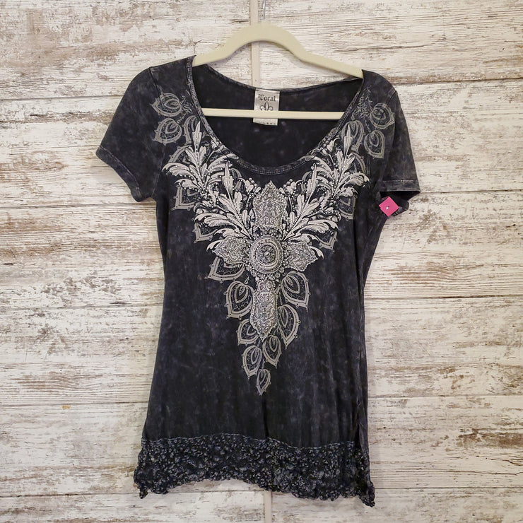 GRAY/BLACK SHORT SLEEVE TOP