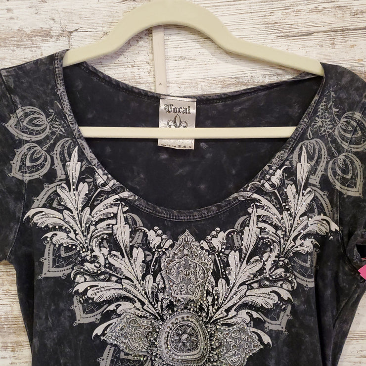 GRAY/BLACK SHORT SLEEVE TOP