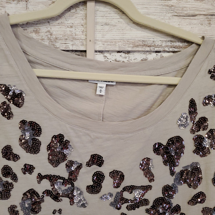 GRAY W/BLACK SEQUINS TOP