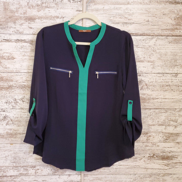 NAVY/GREEN LONG SLEEVE TOP