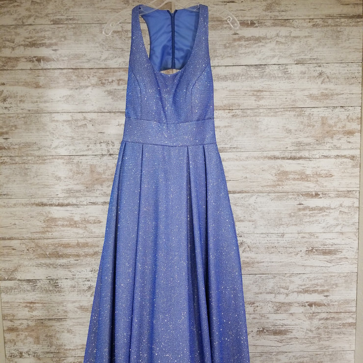 BLUE SPARKLY A LINE GOWN