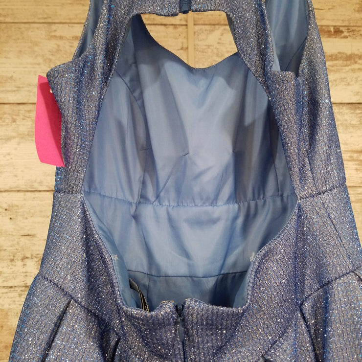 BLUE SPARKLY A LINE GOWN