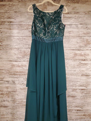 GREEN/WHITE LONG EVENING GOWN