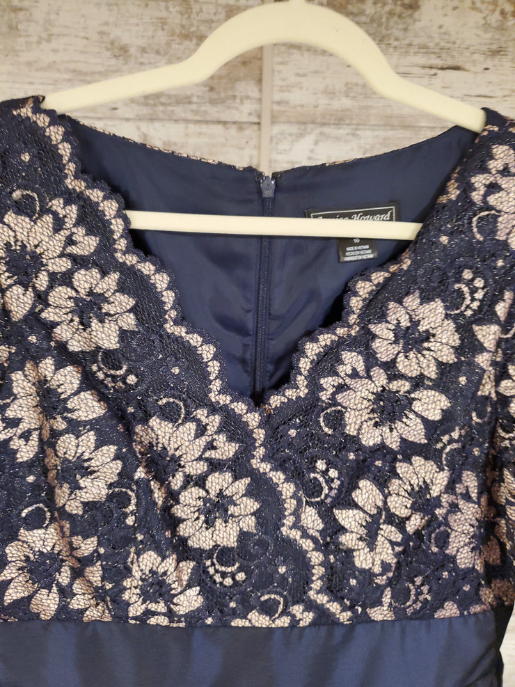 NAVY/TAN A LINE GOWN