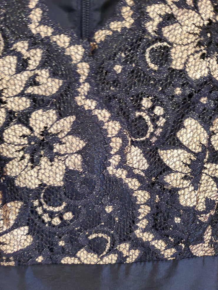 NAVY/TAN A LINE GOWN