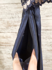 NAVY/TAN A LINE GOWN