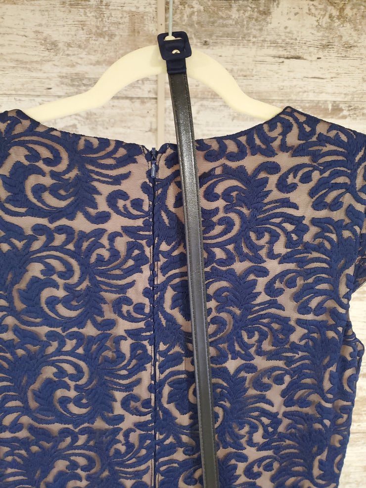 NAVY/TAN A LINE GOWN