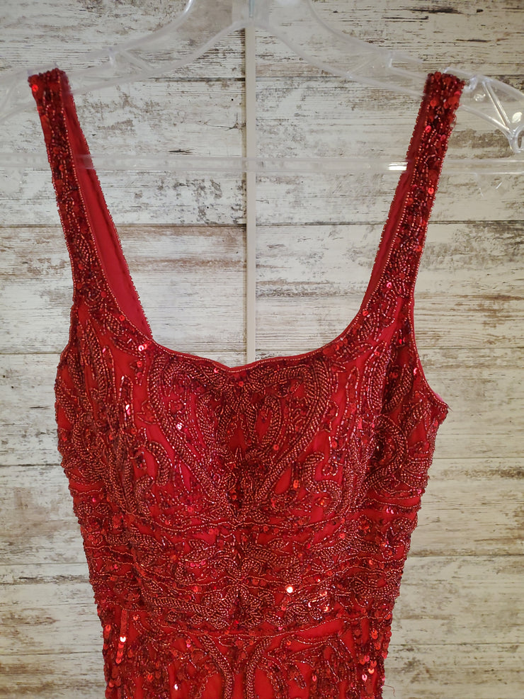 RED BEADED LONG EVENING GOWN