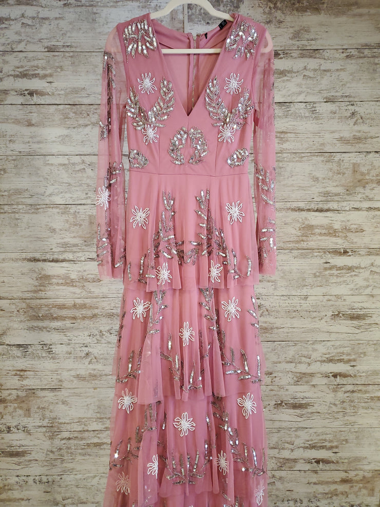 PINK FLORAL A LINE GOWN