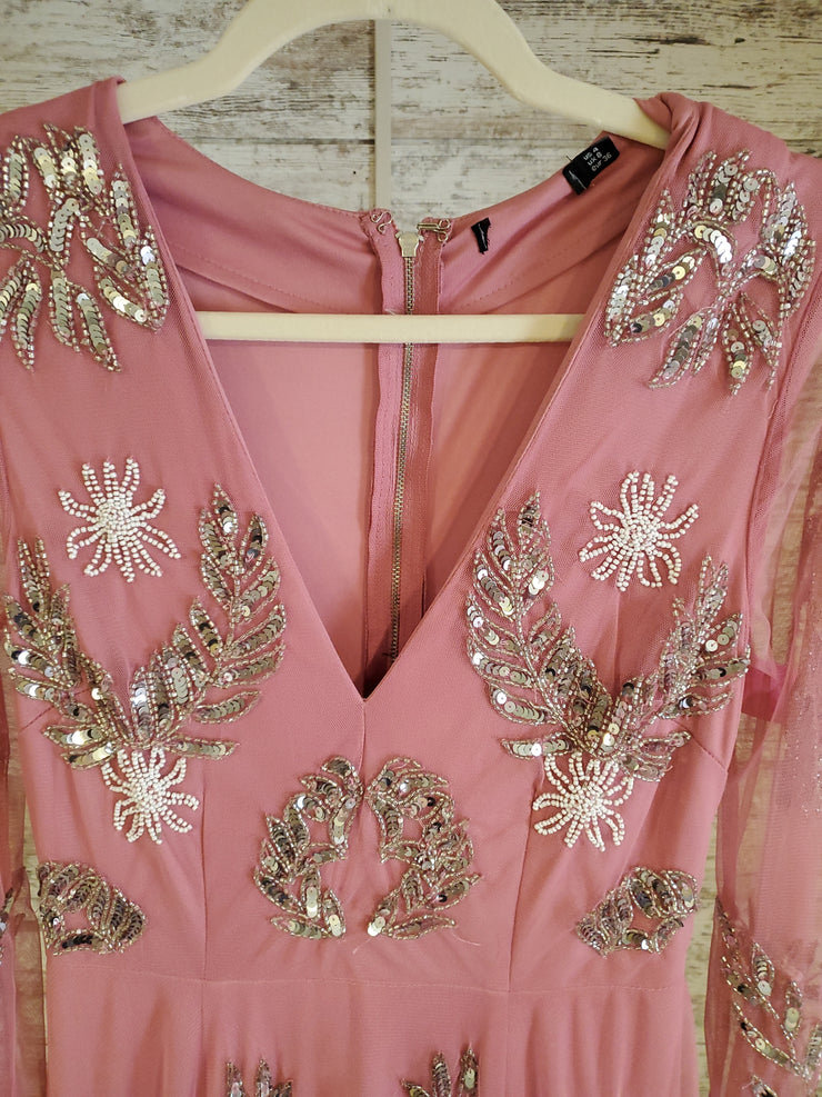 PINK FLORAL A LINE GOWN