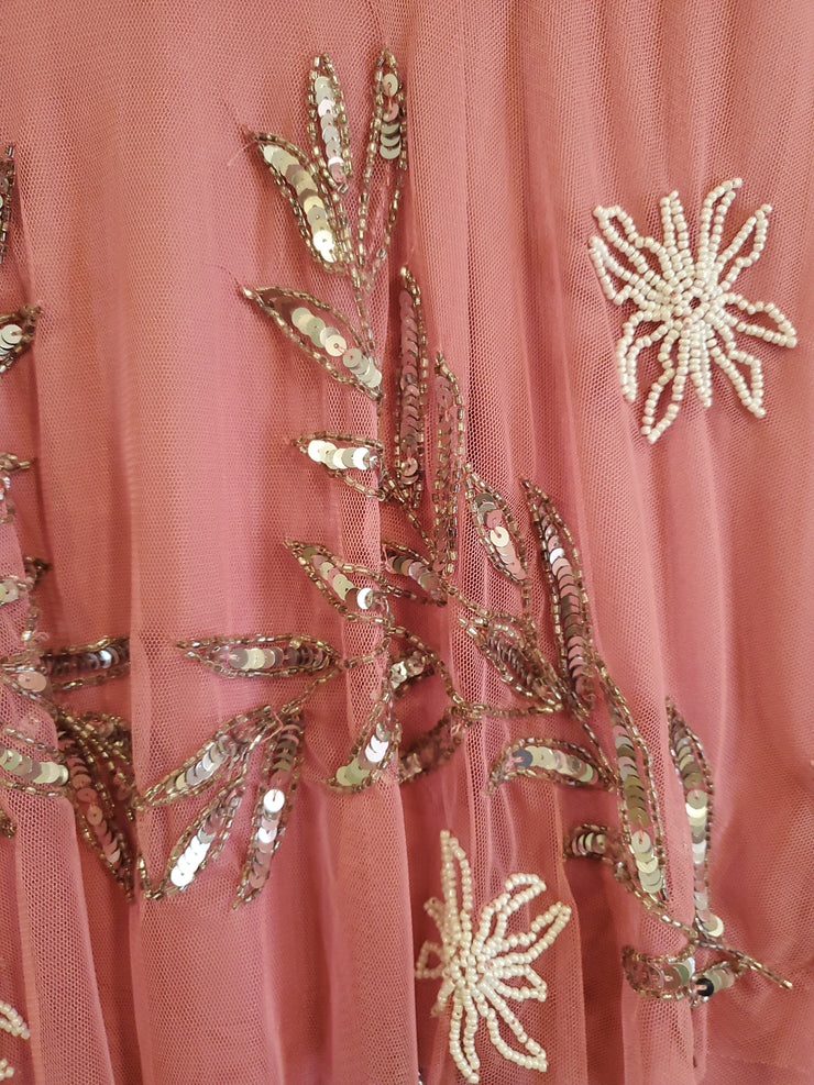 PINK FLORAL A LINE GOWN