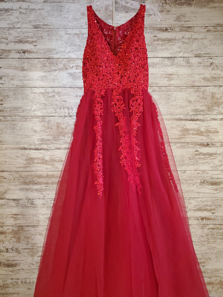 RED FLORAL A LINE GOWN