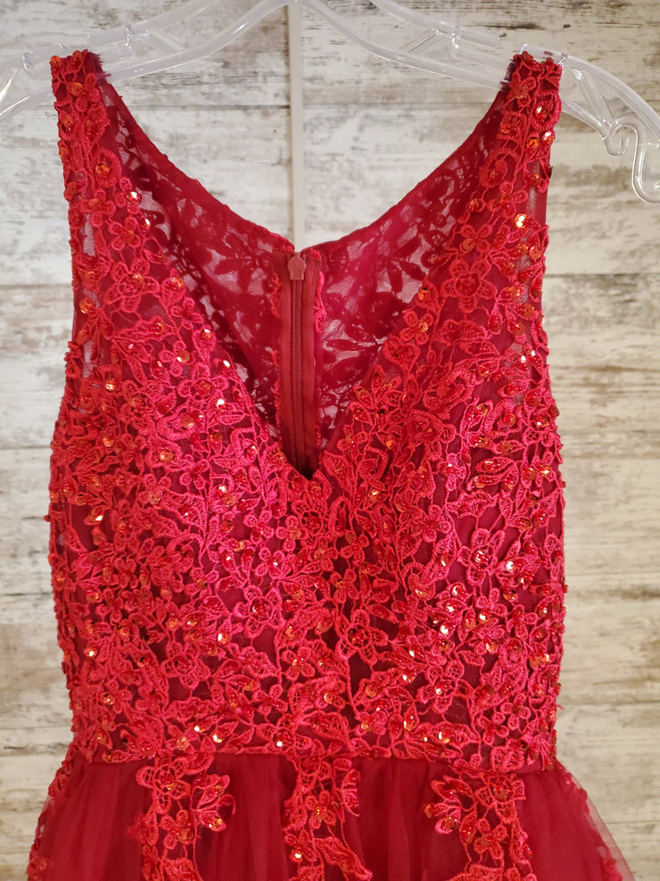 RED FLORAL A LINE GOWN