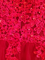 RED FLORAL A LINE GOWN