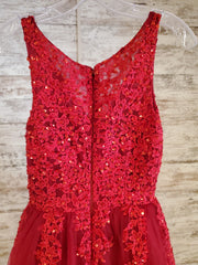 RED FLORAL A LINE GOWN