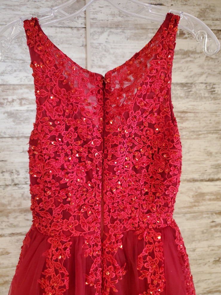 RED FLORAL A LINE GOWN