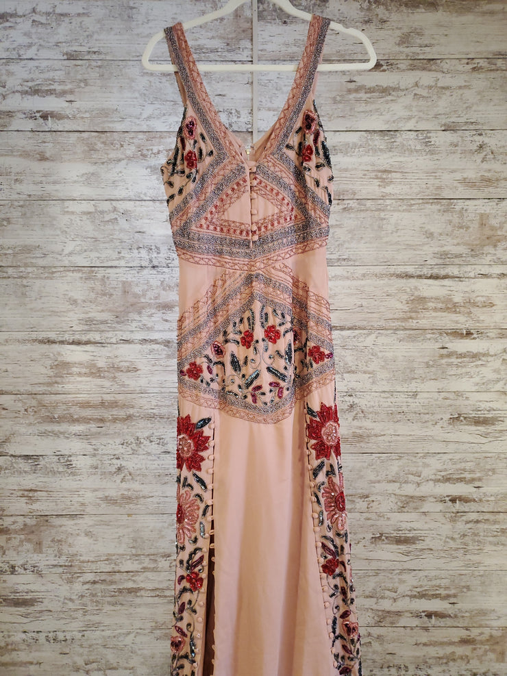 TAN FULL SEQUIN LONG DRESS