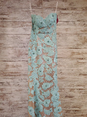 GREEN/TAN LONG EVENING GOWN