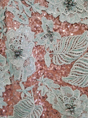 GREEN/TAN LONG EVENING GOWN