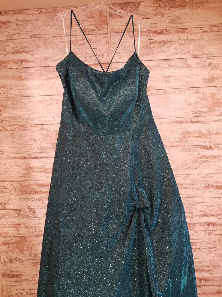 TEAL SPARKLY A LINE GOWN (NEW)