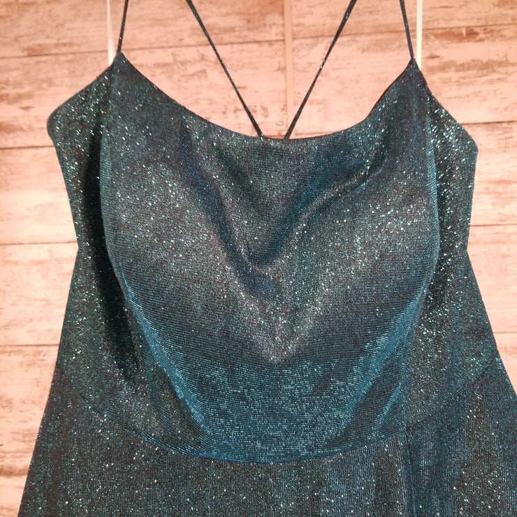TEAL SPARKLY A LINE GOWN (NEW)