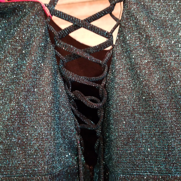 TEAL SPARKLY A LINE GOWN (NEW)