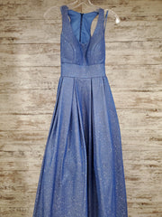 BLUE SPARKLY A LINE GOWN