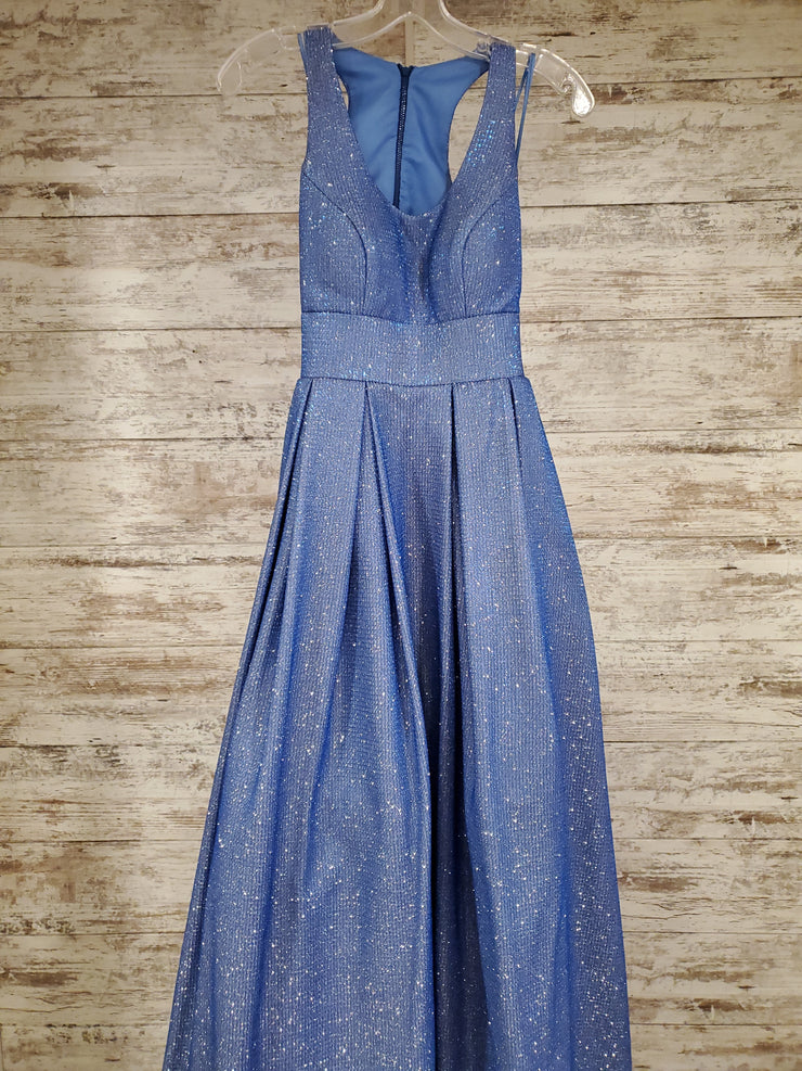 BLUE SPARKLY A LINE GOWN