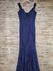 NAVY LACE LONG EVENING GOWN