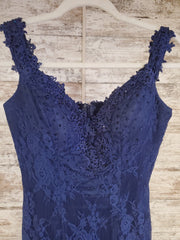 NAVY LACE LONG EVENING GOWN