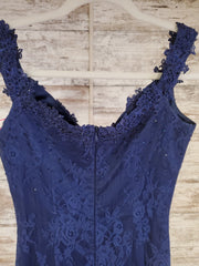 NAVY LACE LONG EVENING GOWN