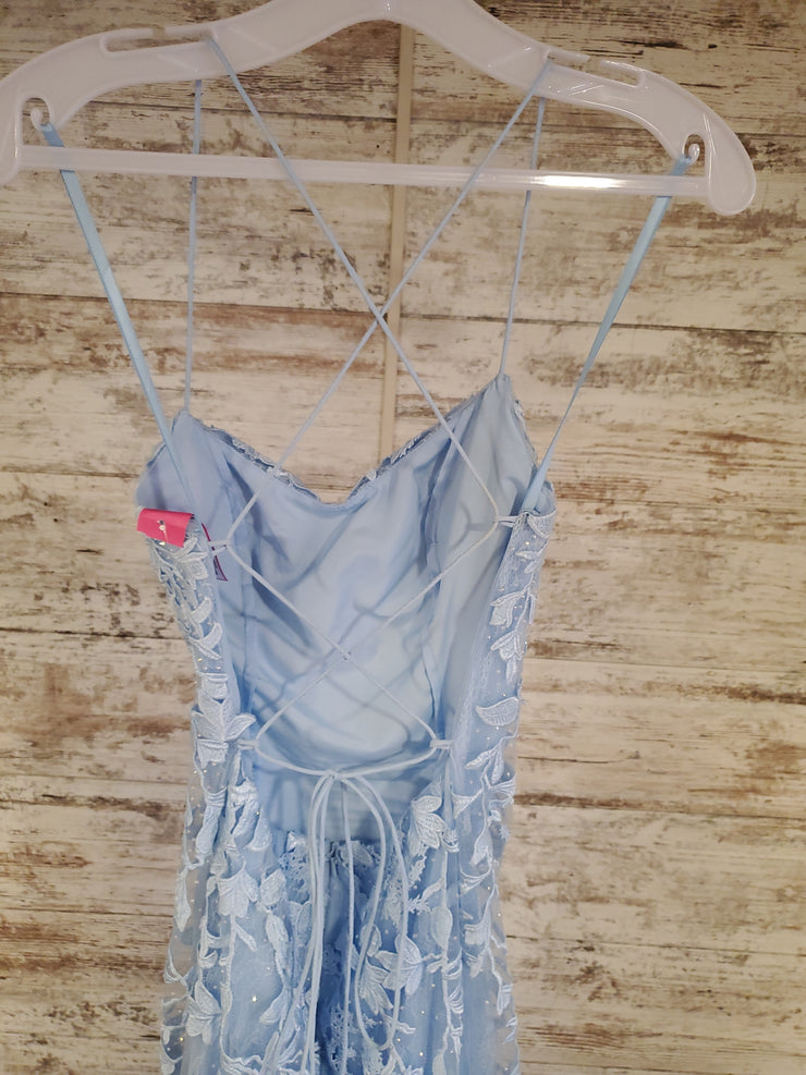 BLUE/FLORAL A LINE GOWN