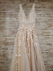 IVORY/TAN FLORAL A LINE GOWN